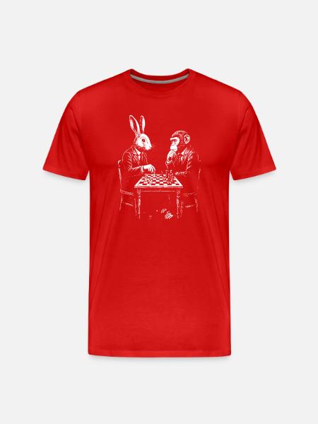 Hasen-Affen-Schachduell - Männer Premium Bio T-Shirt - Rot