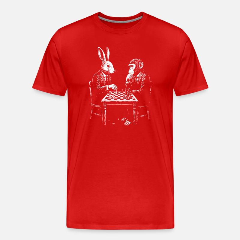 Hasen-Affen-Schachduell - Männer Premium Bio T-Shirt - Rot