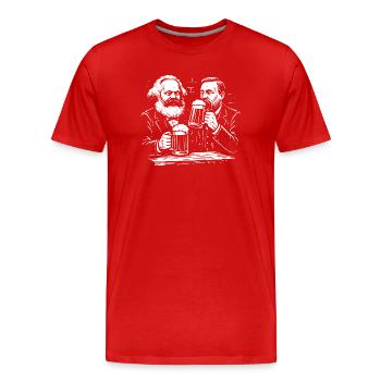 Marx et Engels buvant de la bière - T-shirt bio Premium Homme - rouge - Devant - Damien (186cm)