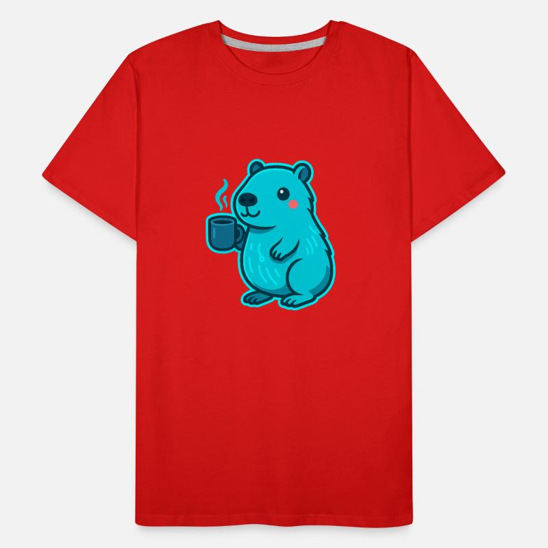 Blauer Capybara mit Kaffee Männer Premium Bio T-Shirt