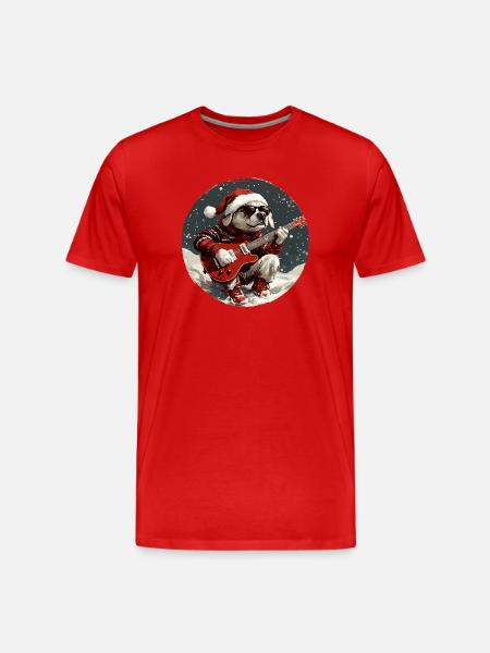 Labrador Dog Christmas Guitar - Men's Premium Organic T-Shirt - red