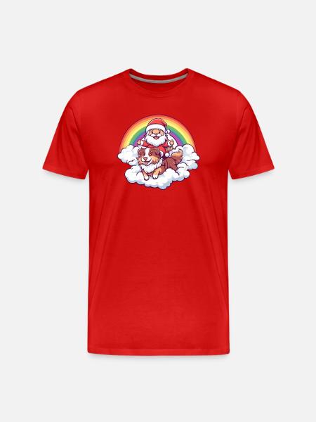 Chien Border Collie Père Noël - T-shirt bio Premium Homme - rouge
