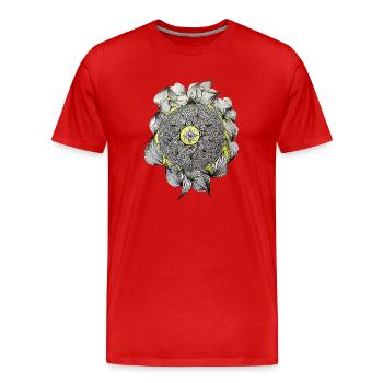 Mandala Blütenzauber Gelber Akzent - Männer Premium Bio T-Shirt - Rot - Vorne - Damien (186cm)
