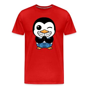 Sourire mignon de pingouin de dessin animé artistiquement drôle - T-shirt bio Premium Homme - rouge - Devant - Damien (186cm)