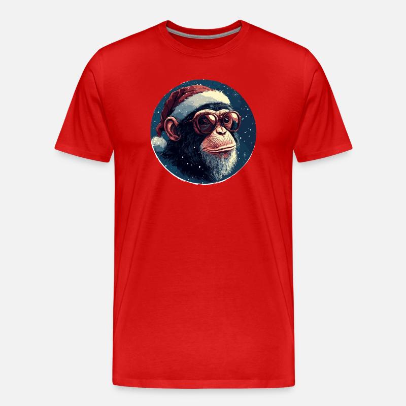 Affe Weihnachten mit Brille - Männer Premium Bio T-Shirt - Rot