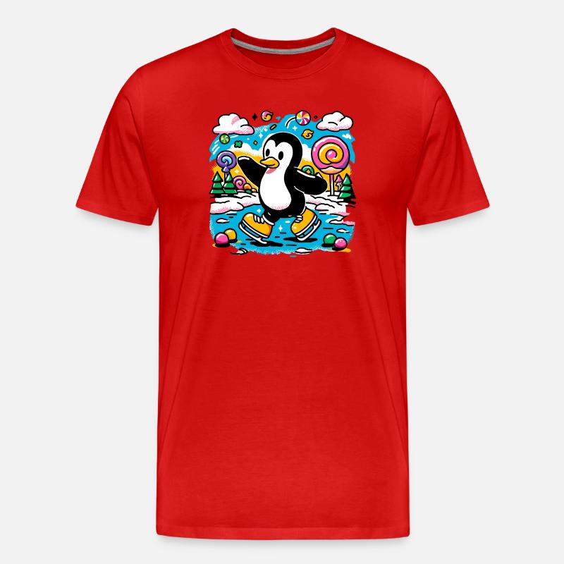 Surf de manchots à Candyland - T-shirt bio Premium Homme - rouge