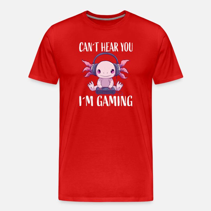 Gaming Axolotl mit Kopfhörern - Männer Premium Bio T-Shirt - Rot
