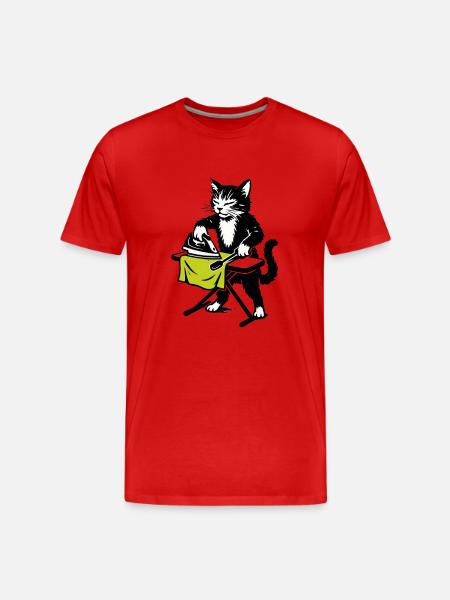 Ironing Cat: Household Joke Cat - Men's Premium Organic T-Shirt - red