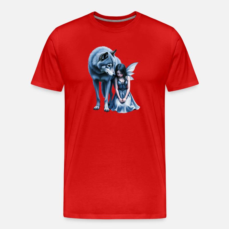 Blauer Wolf und Nachtfee - Männer Premium Bio T-Shirt - Rot