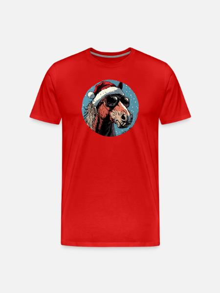 Weihnachts-Pferd mit Sonnenbrille - Männer Premium Bio T-Shirt - Rot