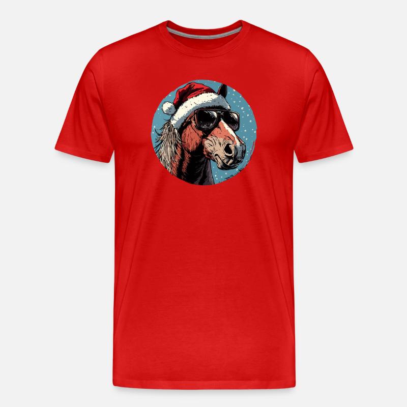 Weihnachts-Pferd mit Sonnenbrille - Männer Premium Bio T-Shirt - Rot