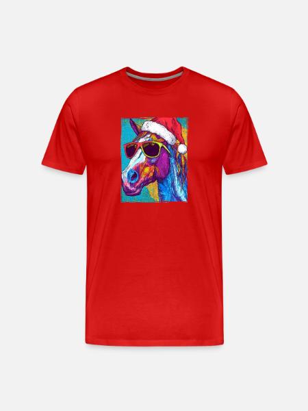 Horse Christmas Portrait - Men's Premium Organic T-Shirt - red
