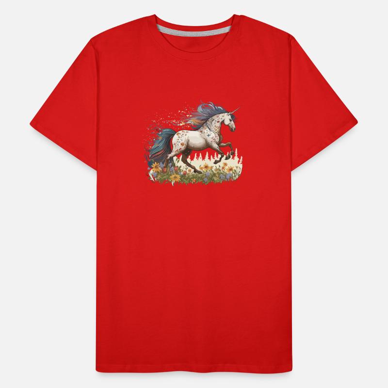 Licorne dans une mer de fleurs : magie des couleurs T-shirt bio Premium Homme