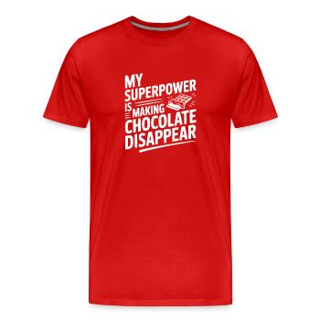 My Superpower is Making Chocolate Disappear - Men's Premium Organic T-Shirt - red - Front - Damien (186cm)