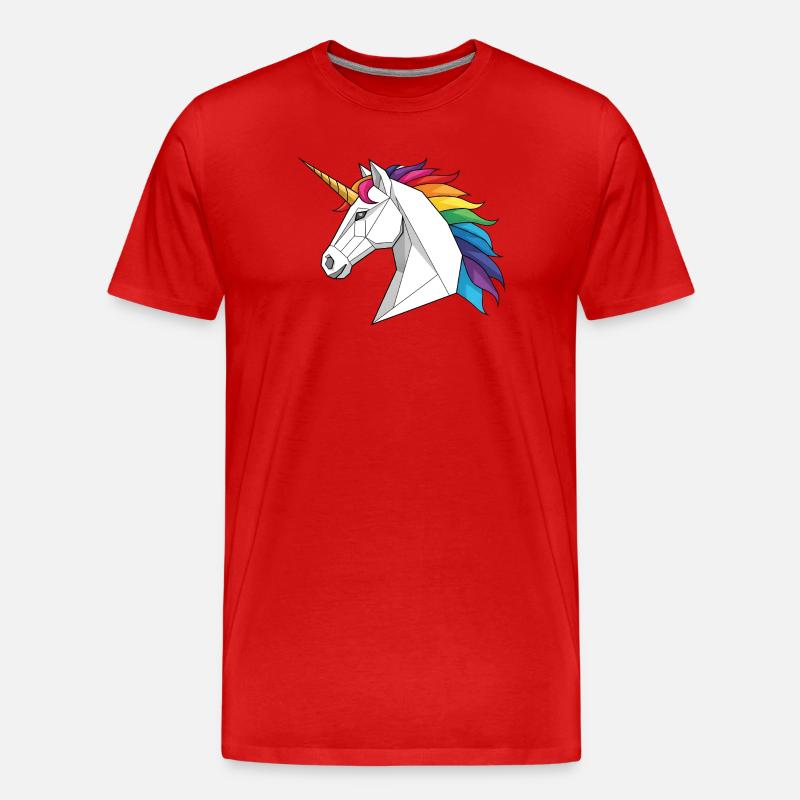 Geometrisches Einhorn mit Regenbogen - Männer Premium Bio T-Shirt - Rot