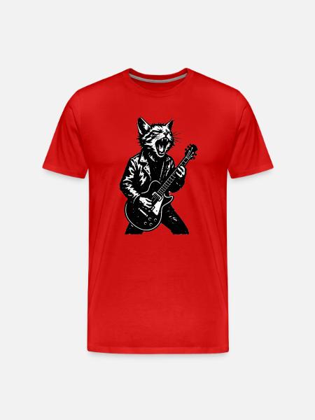 Cat Rocker with Guitar - Men's Premium Organic T-Shirt - red