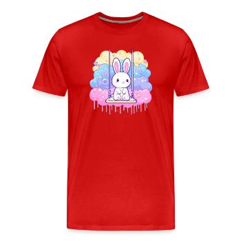 Kuschelbunny auf Wolken-Schaukel - Männer Premium Bio T-Shirt - Rot - Vorne - Damien (186cm)
