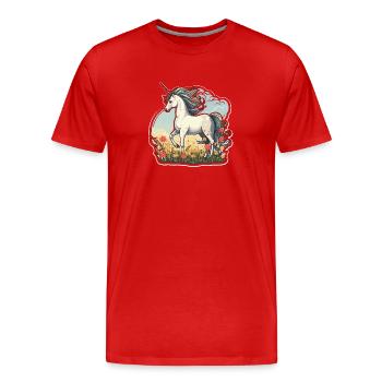 Licorne dans le champ de soleil - T-shirt bio Premium Homme - rouge - Devant - Damien (186cm)