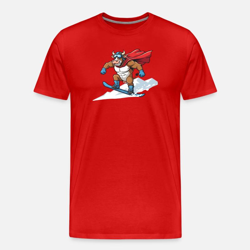 Snowboardender Super Stier Im Schnee - Männer Premium Bio T-Shirt - Rot