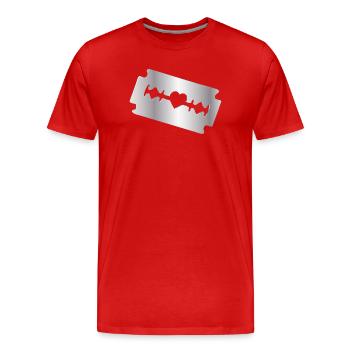 Razor Blade Illustration with Heart Motif - Men's Premium Organic T-Shirt - red - Front - Damien (186cm)