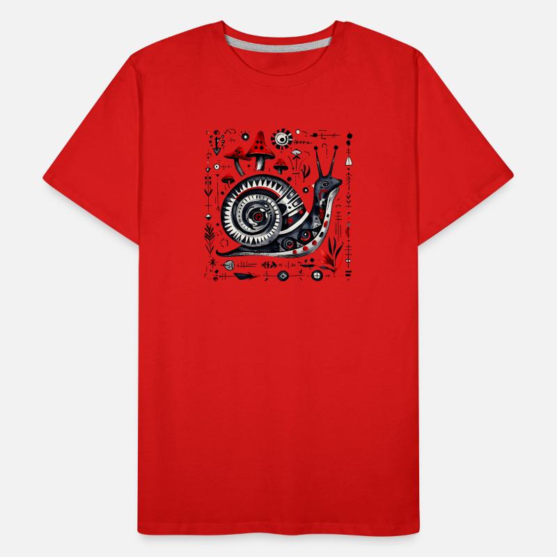 Escargot d’art populaire aux champignons – Design rétro T-shirt bio Premium Homme