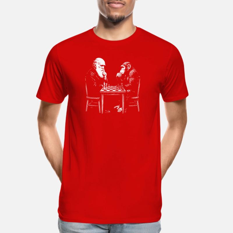 Darwin joue aux échecs avec un singe - Jeu d’évolution T-shirt bio Premium Homme
