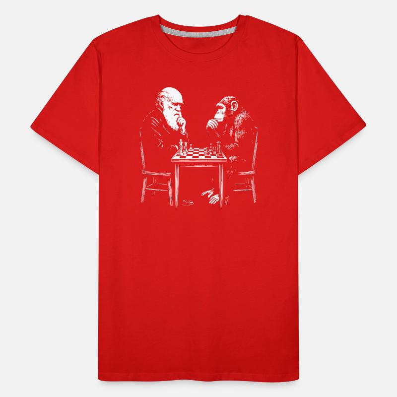 Darwin joue aux échecs avec un singe - Jeu d’évolution T-shirt bio Premium Homme