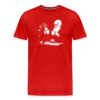 Darwin et le singe buvant du café - T-shirt bio Premium Homme - rouge - Devant - Damien (186cm)
