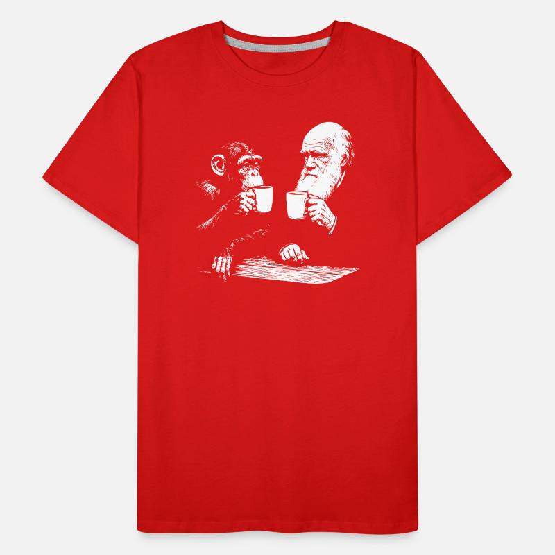 Darwin and monkey drinking Coffee  Men's Premium Organic T-Shirt