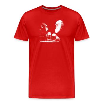 Chimp and Darwin drinking beer - Men's Premium Organic T-Shirt - red - Front - Damien (186cm)