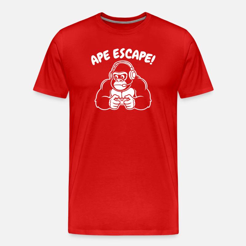 Monkey Gamer with Headset Controller - Men's Premium Organic T-Shirt - red