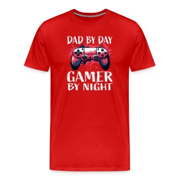 Gamer-Vater Tag Nacht Controller - Männer Premium Bio T-Shirt - Rot - Vorne - Damien (186cm)