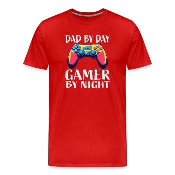 Vater Gamer Nacht Controller - Männer Premium Bio T-Shirt - Rot - Vorne - Damien (186cm)