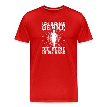 Marathon Take Your Legs In Your Hand Running Gift - Men's Premium Organic T-Shirt - red - Front - Damien (186cm)