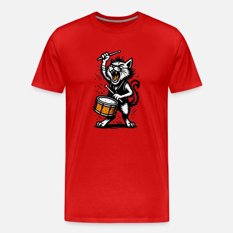 Katzen-Drummer im Sturm - Männer Premium Bio T-Shirt - Rot