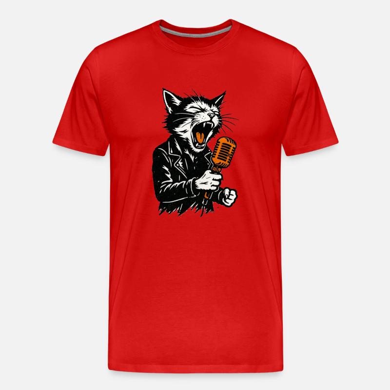 Katzenrocker mit Mikrofon - Männer Premium Bio T-Shirt - Rot