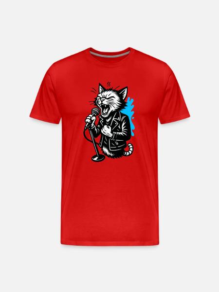 Cat singer with microphone - Men's Premium Organic T-Shirt - red