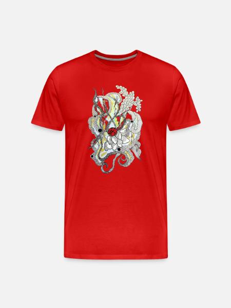 Dragon d’eau dans la mer d’écailles - T-shirt bio Premium Homme - rouge