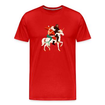Weihnachtshelden auf Einhorn - Männer Premium Bio T-Shirt - Rot - Vorne - Damien (186cm)