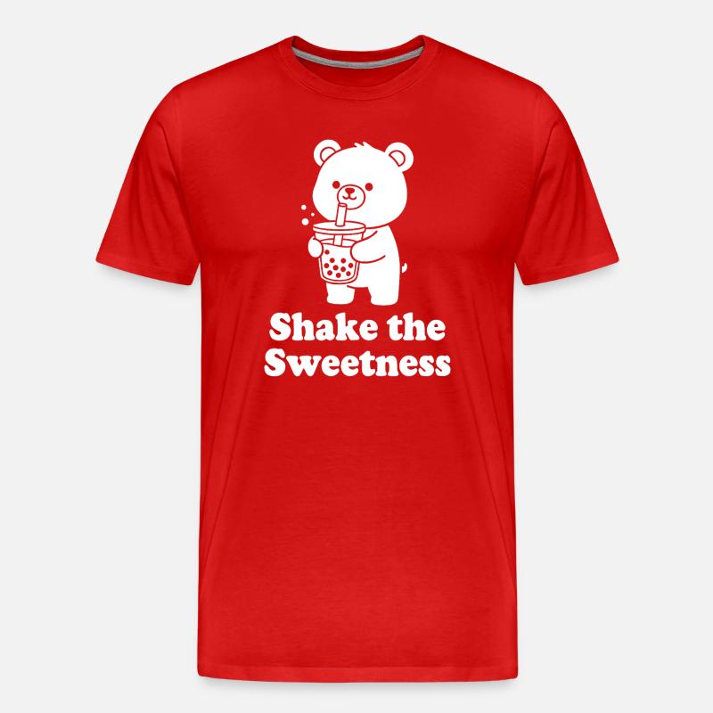 Cuddly Bear with Bubble Tea - Men's Premium Organic T-Shirt - red