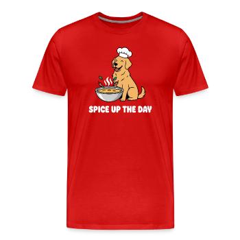 Kochhund mit Suppe Würze den Tag - Männer Premium Bio T-Shirt - Rot - Vorne - Damien (186cm)