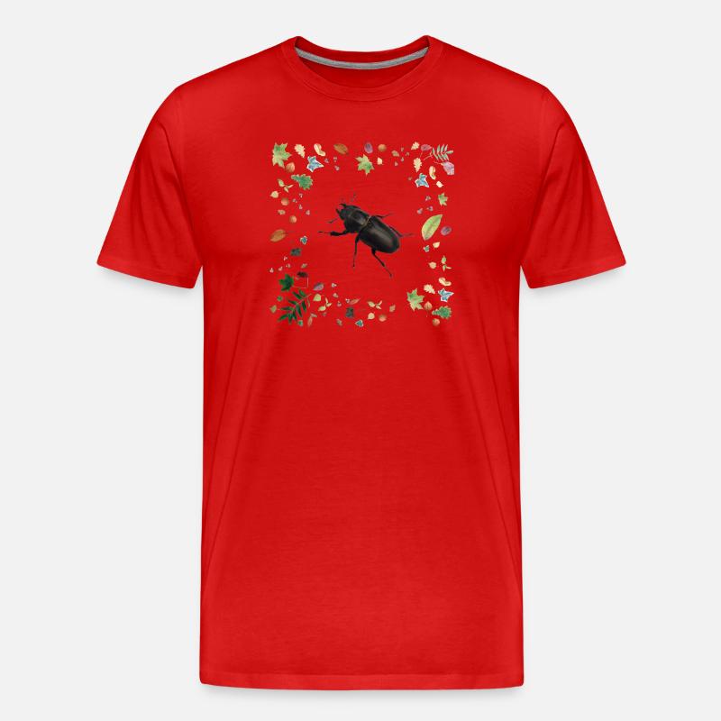 Hirschkäfer mit Herbstlaub - Männer Premium Bio T-Shirt - Rot