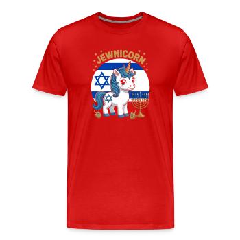 Jewnicorn with stars and candles - Men's Premium Organic T-Shirt - red - Front - Damien (186cm)
