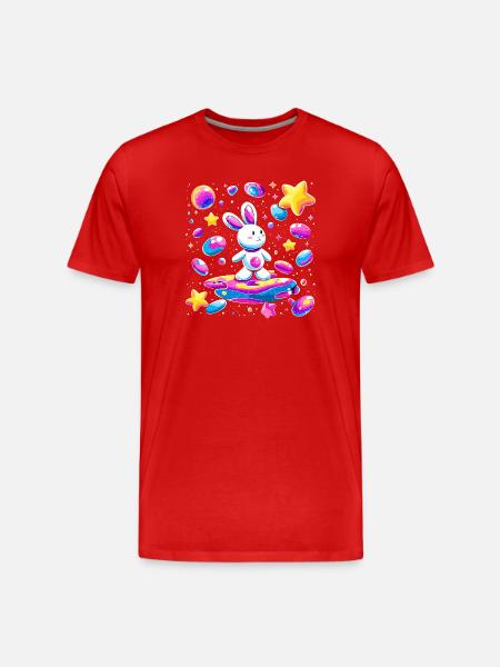 Galactic Rabbit on Surfboard - Men's Premium Organic T-Shirt - red