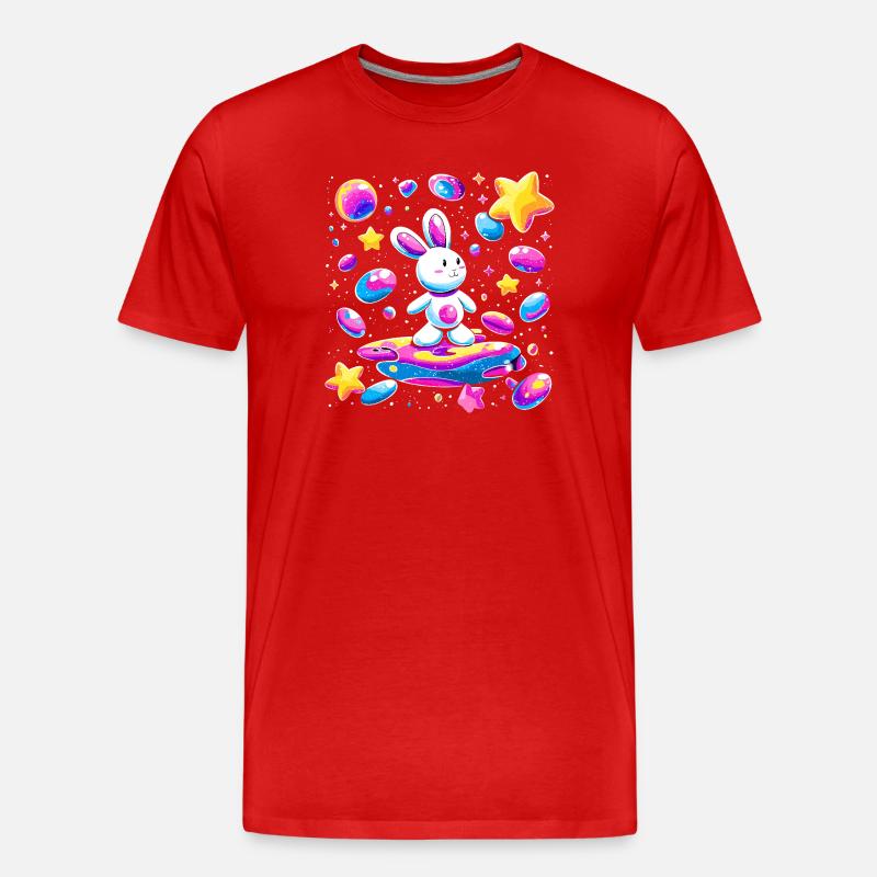 Galactic Rabbit on Surfboard - Men's Premium Organic T-Shirt - red