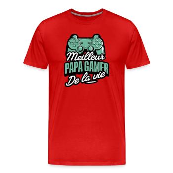 Bester Gamer-Vater im Leben, Geschenk für Väter - Männer Premium Bio T-Shirt - Rot - Vorne - Damien (186cm)