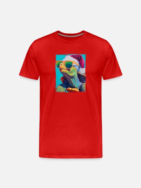 Turtle Christmas Portrait - Men's Premium Organic T-Shirt - red