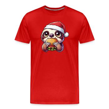 Fast-food au chapeau de Santa Burger Sloth mignon - T-shirt bio Premium Homme - rouge - Devant - Damien (186cm)
