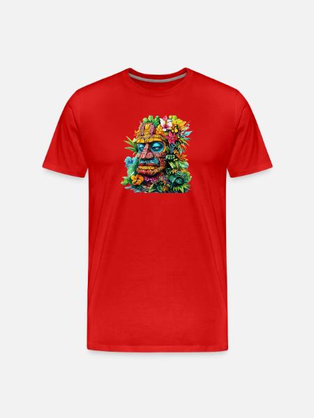 Tropischer Blumen-Tiki Maskenprint - Männer Premium Bio T-Shirt - Rot