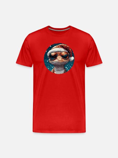 Gecko Santa Hat with Sunglasses - Men's Premium Organic T-Shirt - red